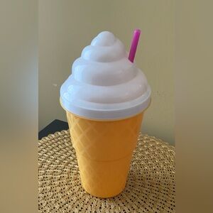 Whimsical Ice Cream Cone Cup with Swirl Lid - White & Yellow